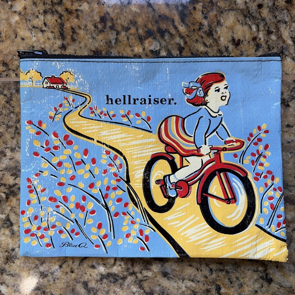 BlueQ Girl Riding Bicycle HELLRAISER Funny Novelty Zippered Pouch Bag 9x7"